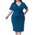 thumbnail image 1 of DARING DIVA Plus Size V Neck Ruched Wrap Belt Dress 2X Teal Blue, 1 of 6