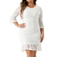 thumbnail image 1 of DARING DIVA Plus Size V Neck Ruffle Hem Lace Cocktail Dress 1X White, 1 of 6