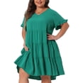 thumbnail image 1 of DARING DIVA Women's Plus Size V Neck Ruffle Sleeve Swing A Line Tiered Dress 1X Green, 1 of 6