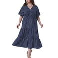 thumbnail image 1 of DARING DIVA Plus Size V Neck Short Sleeve Wrap Polka Dot A-Line Dress 1X Navy Blue, 1 of 6