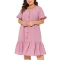 thumbnail image 1 of DARING DIVA Plus Size V Neck Short Sleeves Ruffle Hem Beach Dress 2X Pink, 1 of 6