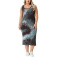 thumbnail image 1 of DARING DIVA Plus Size V Neck Slim Fit Tie Dye Midi Tank Dress 1X Gray Blue, 1 of 5