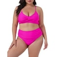 thumbnail image 1 of DARING DIVA Plus Size V Neck Tummy Control Two Piece Swimsuit 1X Hot Pink, 1 of 5