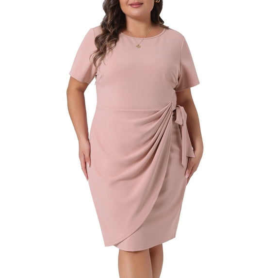 DARING DIVA Plus Size Vintage Belted Tie Pencil Casual Events Dress 1X Pink