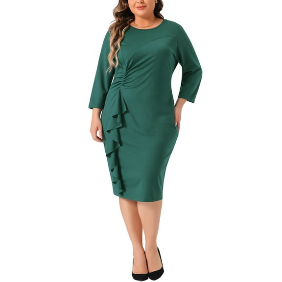 DARING DIVA Plus Size Vintage Church Ruffle Dress Office Work Dress 4X Dark Green