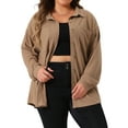 thumbnail image 1 of DARING DIVA Plus Size Waffle Knit Shirt Long Sleeve Button Down Jacket 1X Brown, 1 of 6