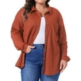thumbnail image 1 of DARING DIVA Plus Size Waffle Knit Shirt Long Sleeve Button Down Jacket 1X Orange, 1 of 6