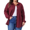 thumbnail image 1 of DARING DIVA Plus Size Waffle Knit Shirt Long Sleeve Button Down Jacket 4X Burgundy, 1 of 6