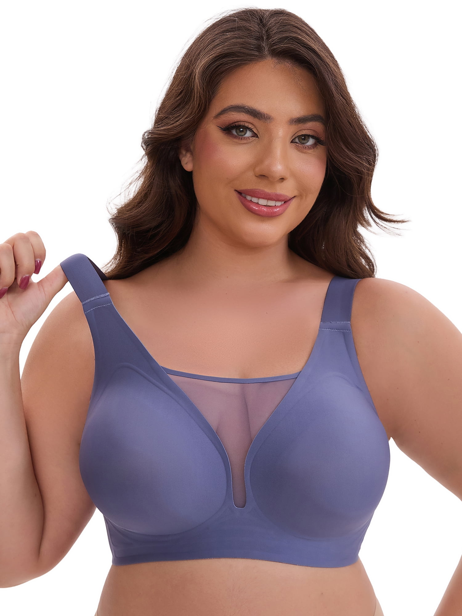 DARING DIVA Plus Size Wide Strap Seamless Bralette No Underwire Smooth Bra L Blue