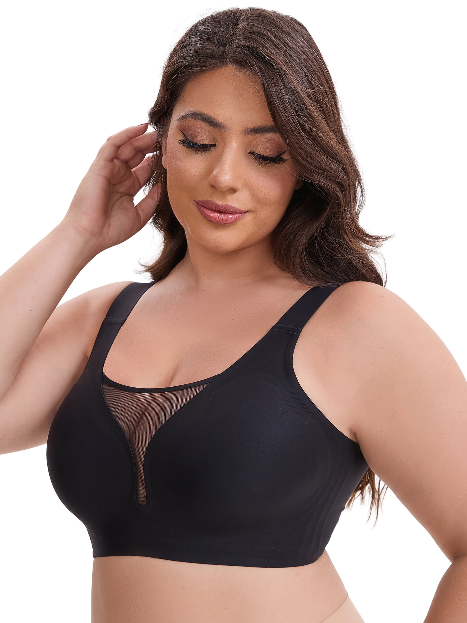 DARING DIVA Plus Size Wide Strap Seamless Bralette No Underwire Smooth Bra M Black