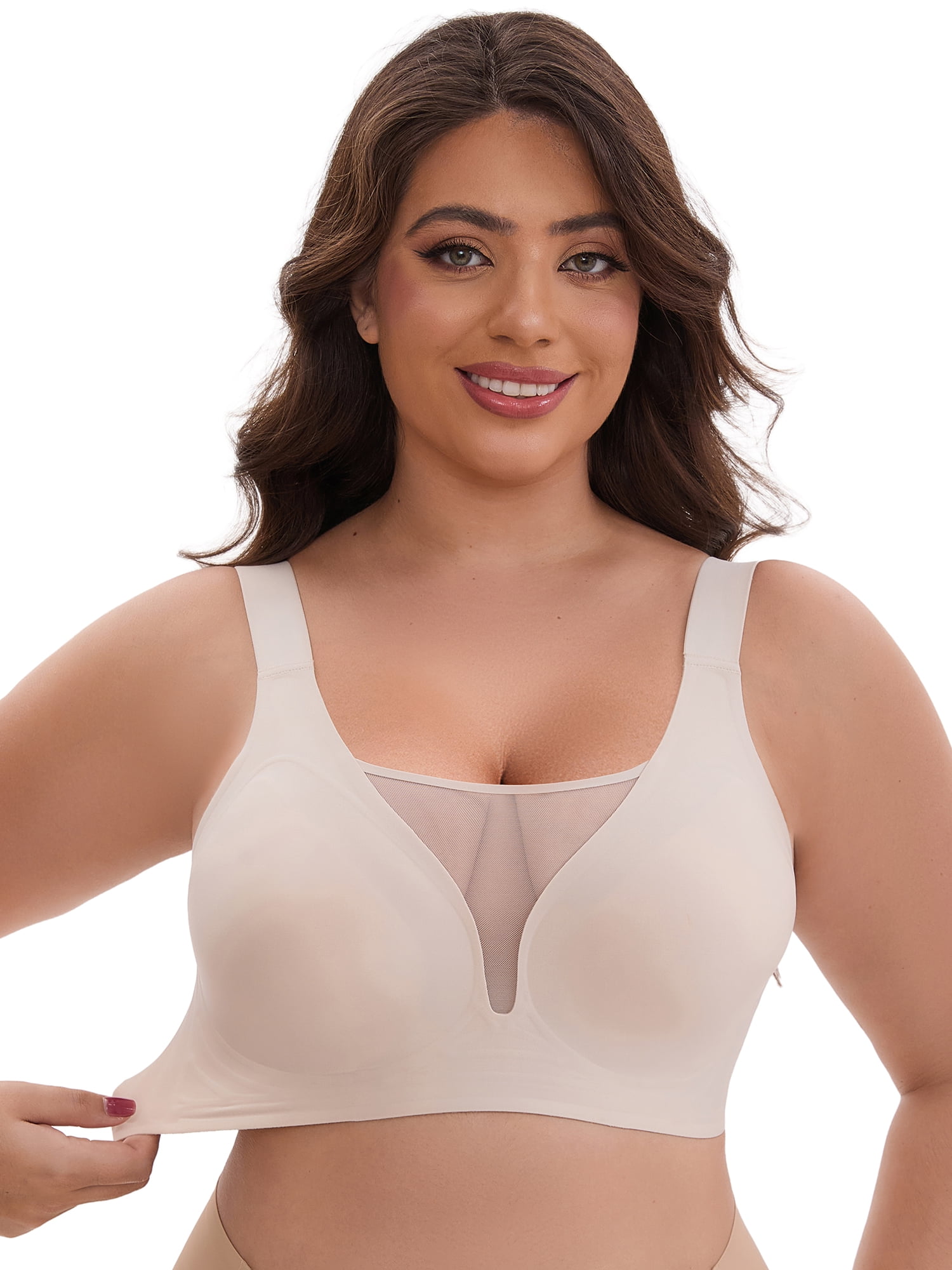 DARING DIVA Plus Size Wide Strap Seamless Bralette No Underwire Smooth Bra XXL Beige
