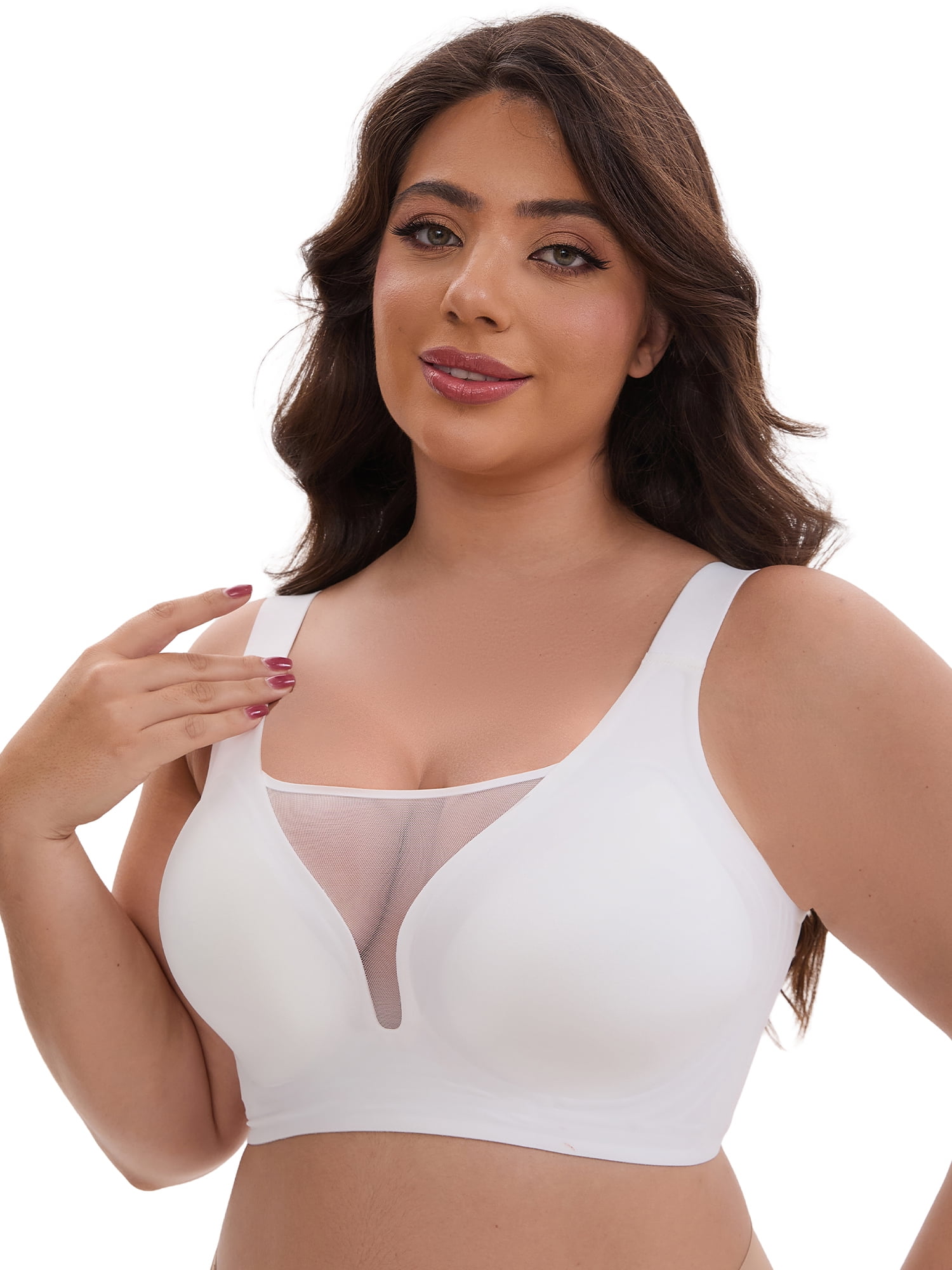 DARING DIVA Plus Size Wide Strap Seamless Bralette No Underwire Smooth Bra XXL White