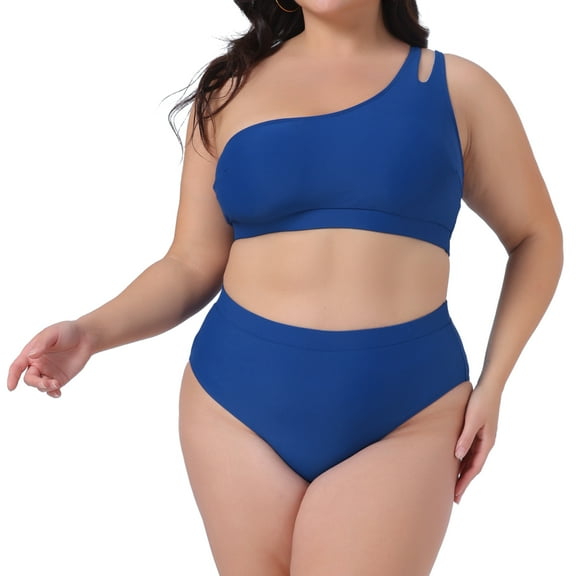 DARING DIVA Plus Size Women's Bikini Two Piece One Shoulder Swimsuit 2X Navy Blue
