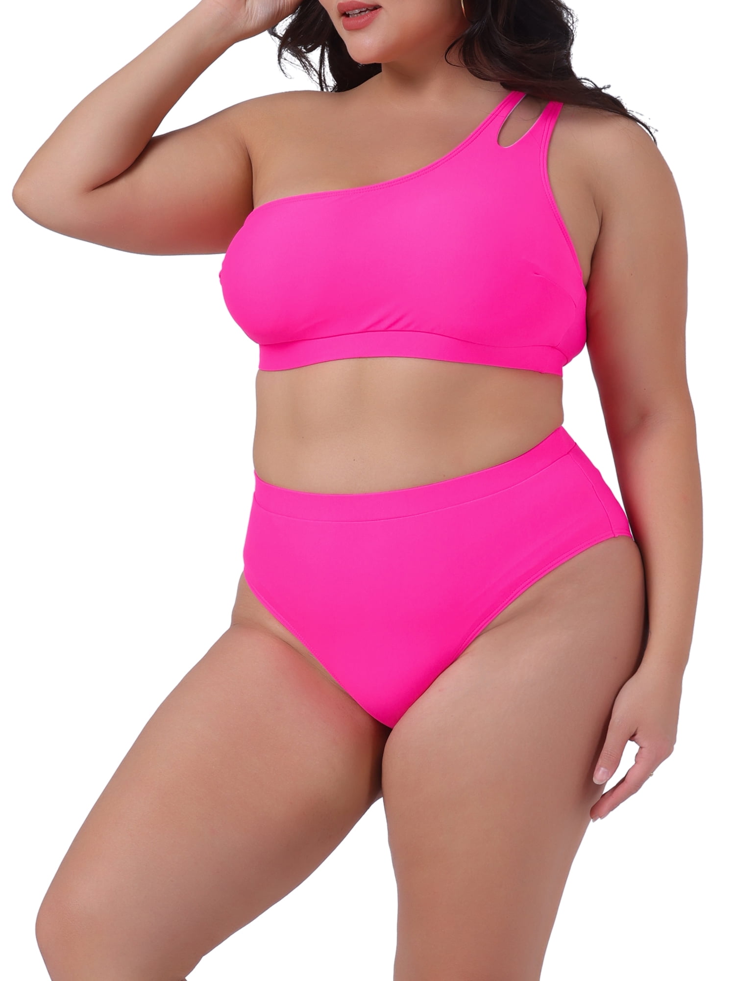 DARING DIVA Plus Size Women's Bikini Two Piece One Shoulder Swimsuit 4X Hot Pink