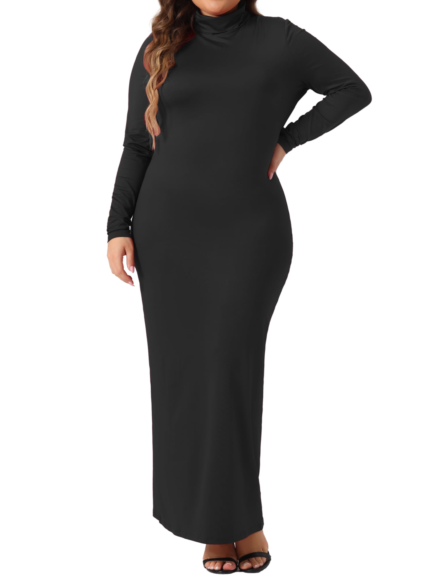 DARING DIVA Plus Size Women's Turtleneck Long Sleeve Bodycon Dress 1X Black