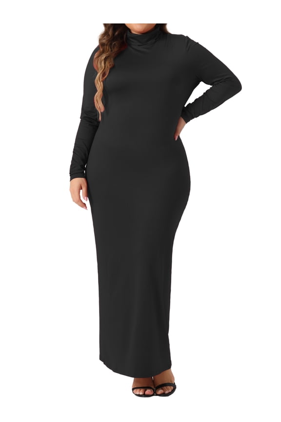 Plus Size Women's Turtleneck Long Sleeve Bodycon Dress 1X Black