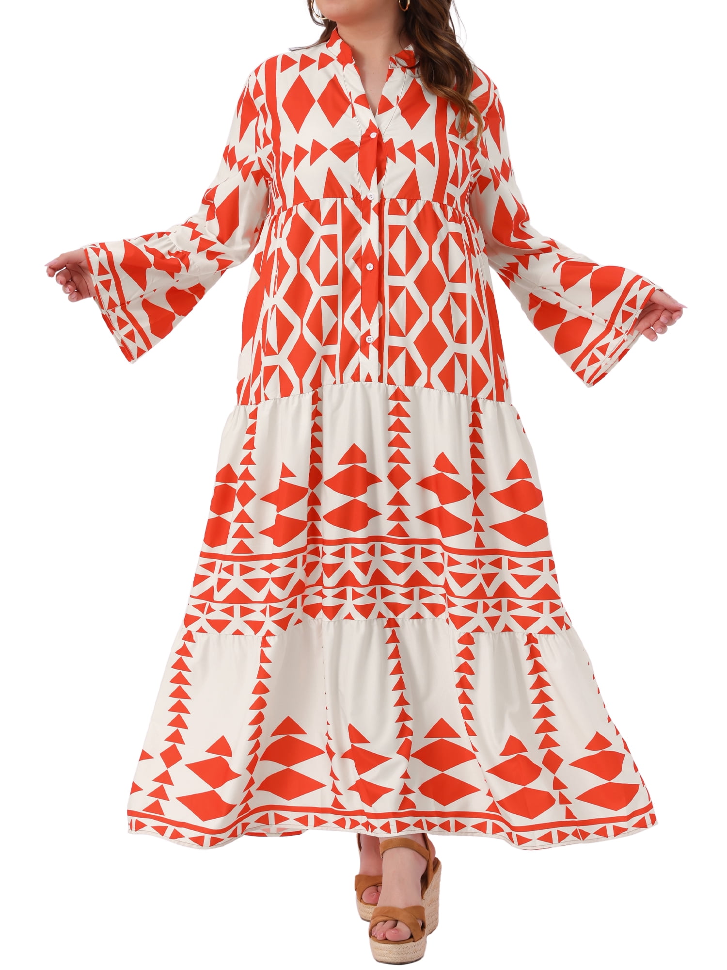 DARING DIVA Plus Size Womens Button Long Flared Bell Sleeve Dress 4X Red