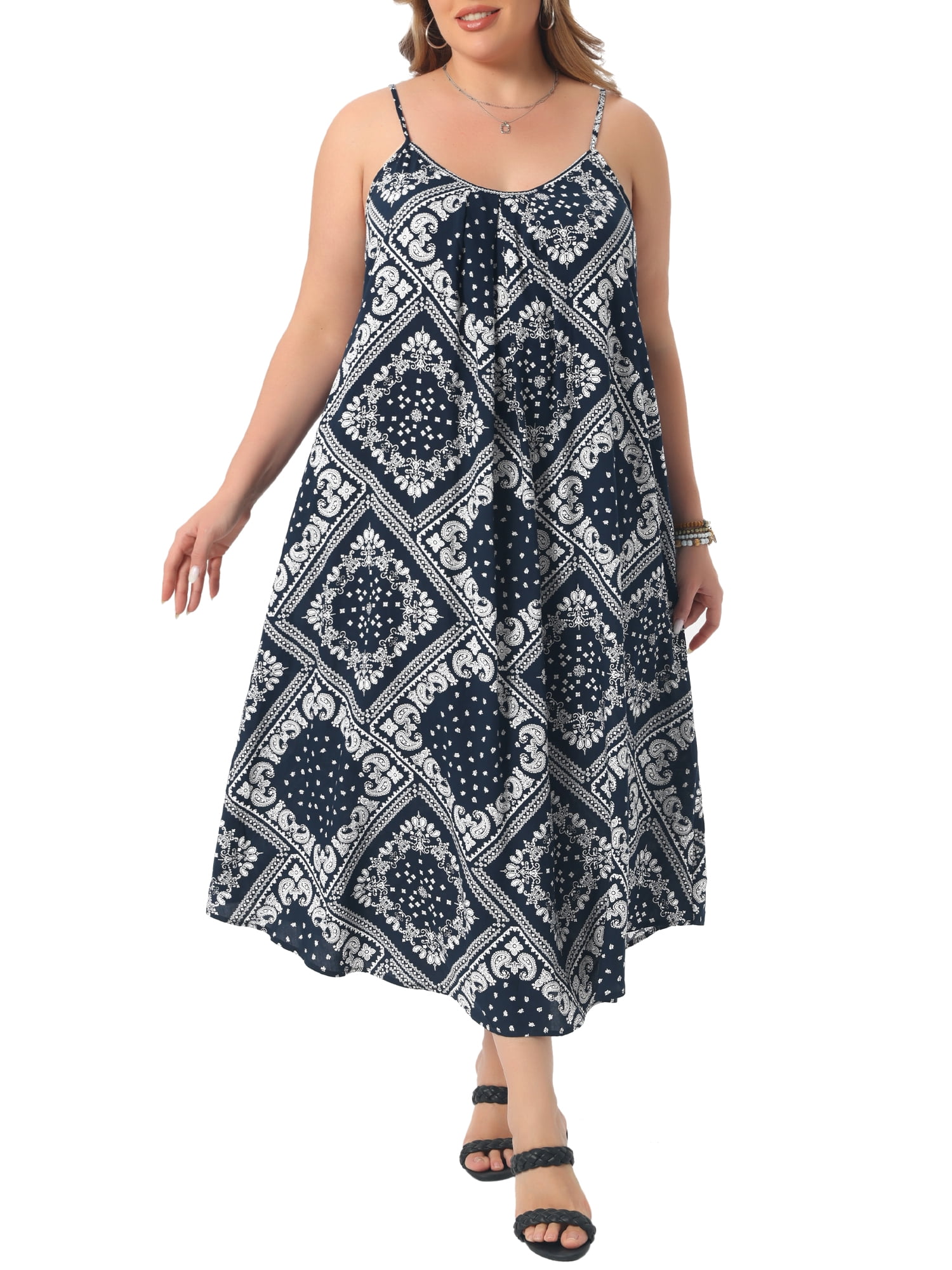 DARING DIVA Plus Women's Size Bohemian Spaghetti Straps Long Dress 3X Dark Blue