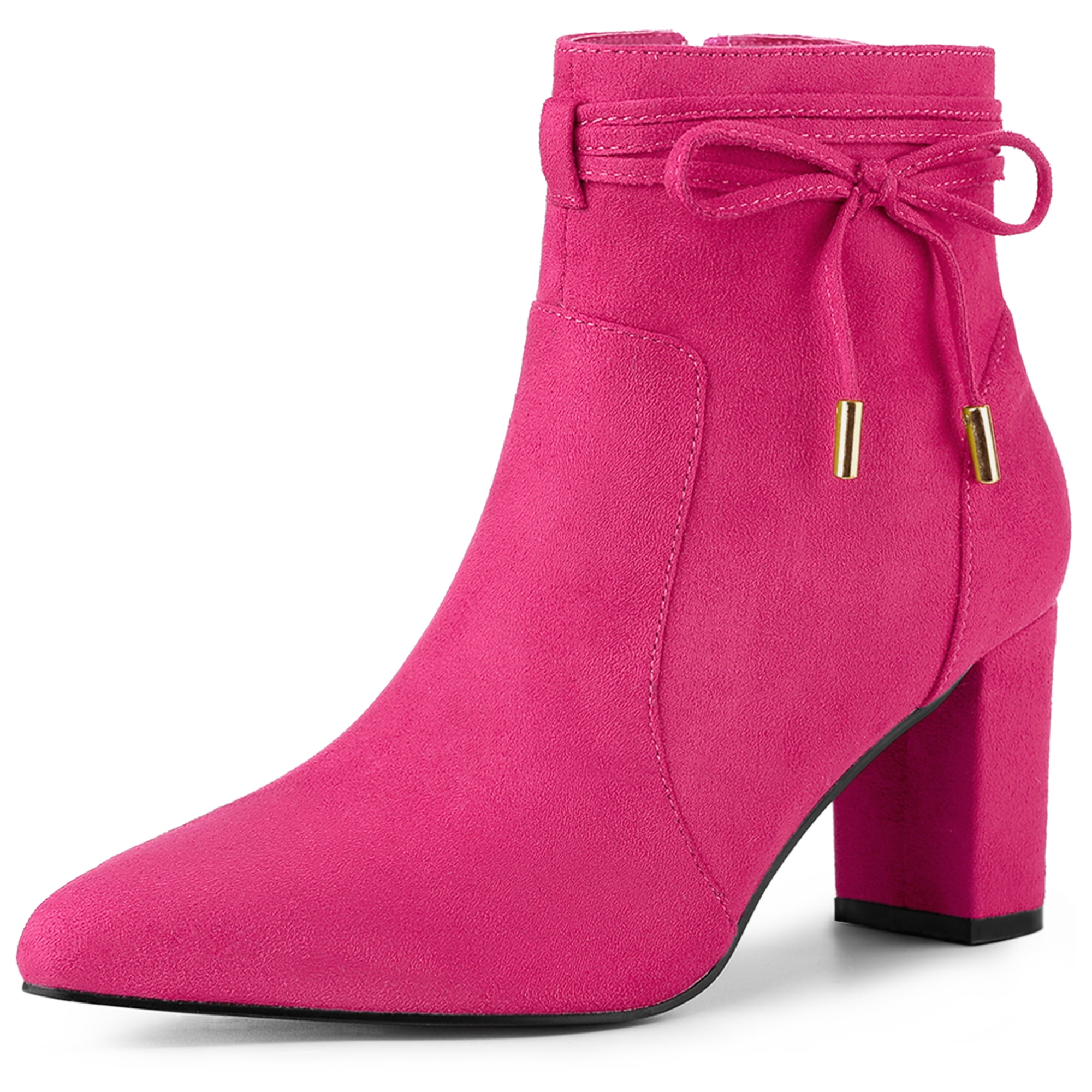 DARING DIVA Pointed Toe Chunky Heel Zipper Ankle Boots Hot Pink 6