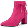 thumbnail image 1 of DARING DIVA Pointed Toe Chunky Heel Zipper Ankle Boots Hot Pink 7, 1 of 7