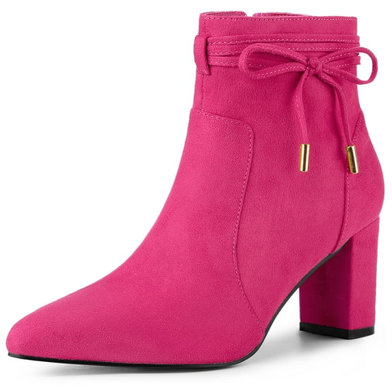 DARING DIVA Pointed Toe Chunky Heel Zipper Ankle Boots Hot Pink 7