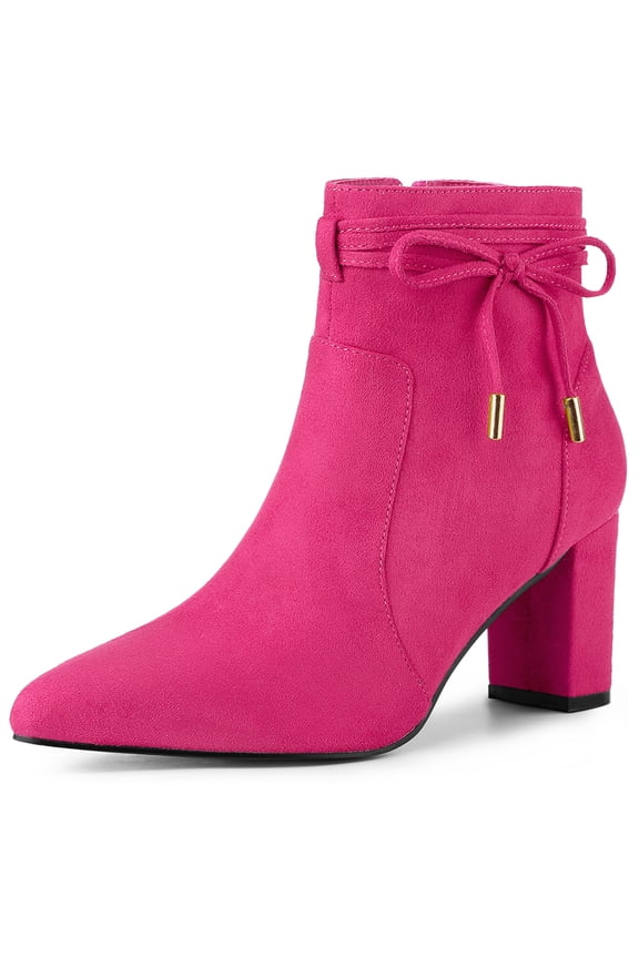 DARING DIVA Pointed Toe Chunky Heel Zipper Ankle Boots Hot Pink 7