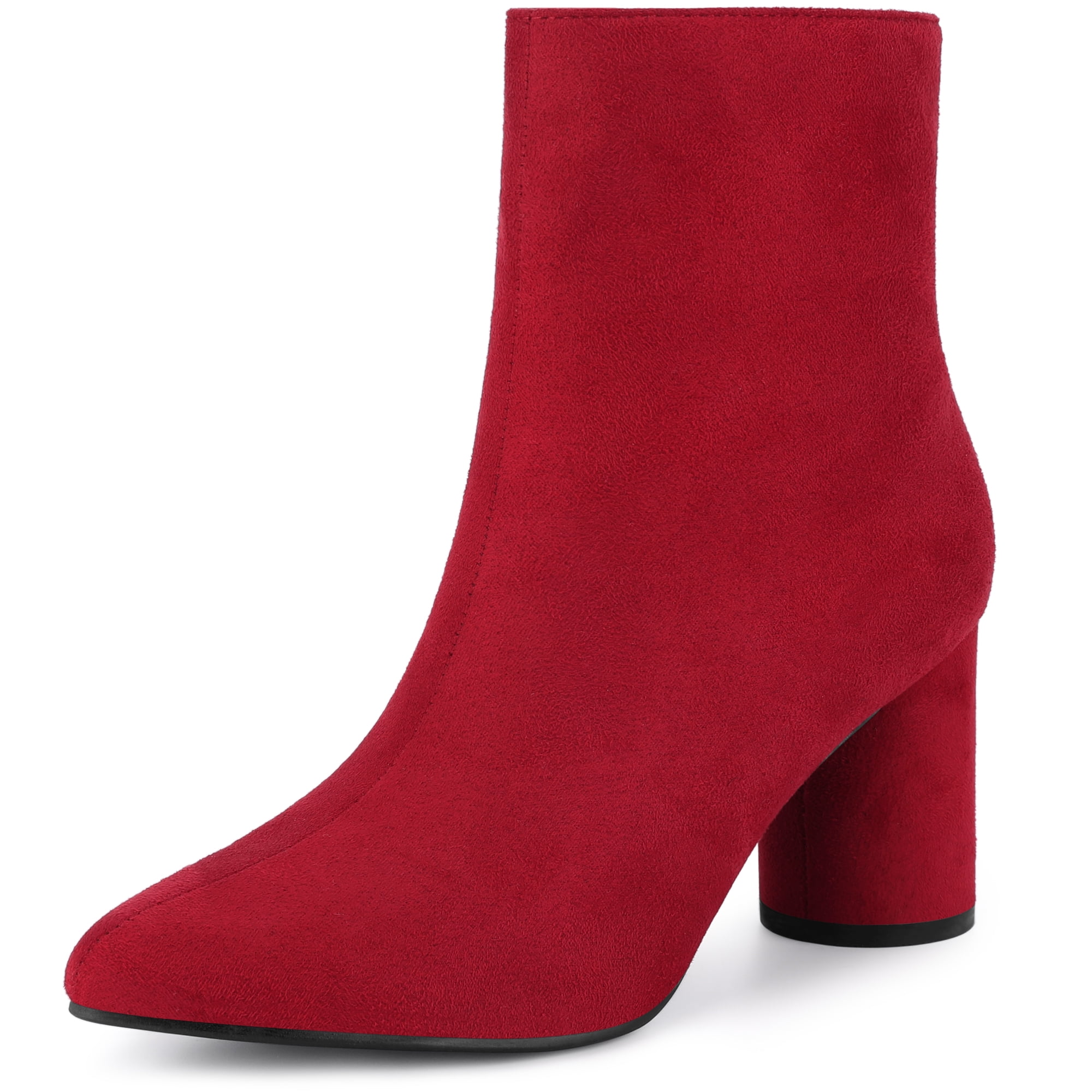 DARING DIVA Pointy Toe Side Zip Block Heel Ankle Boots Red 9.5