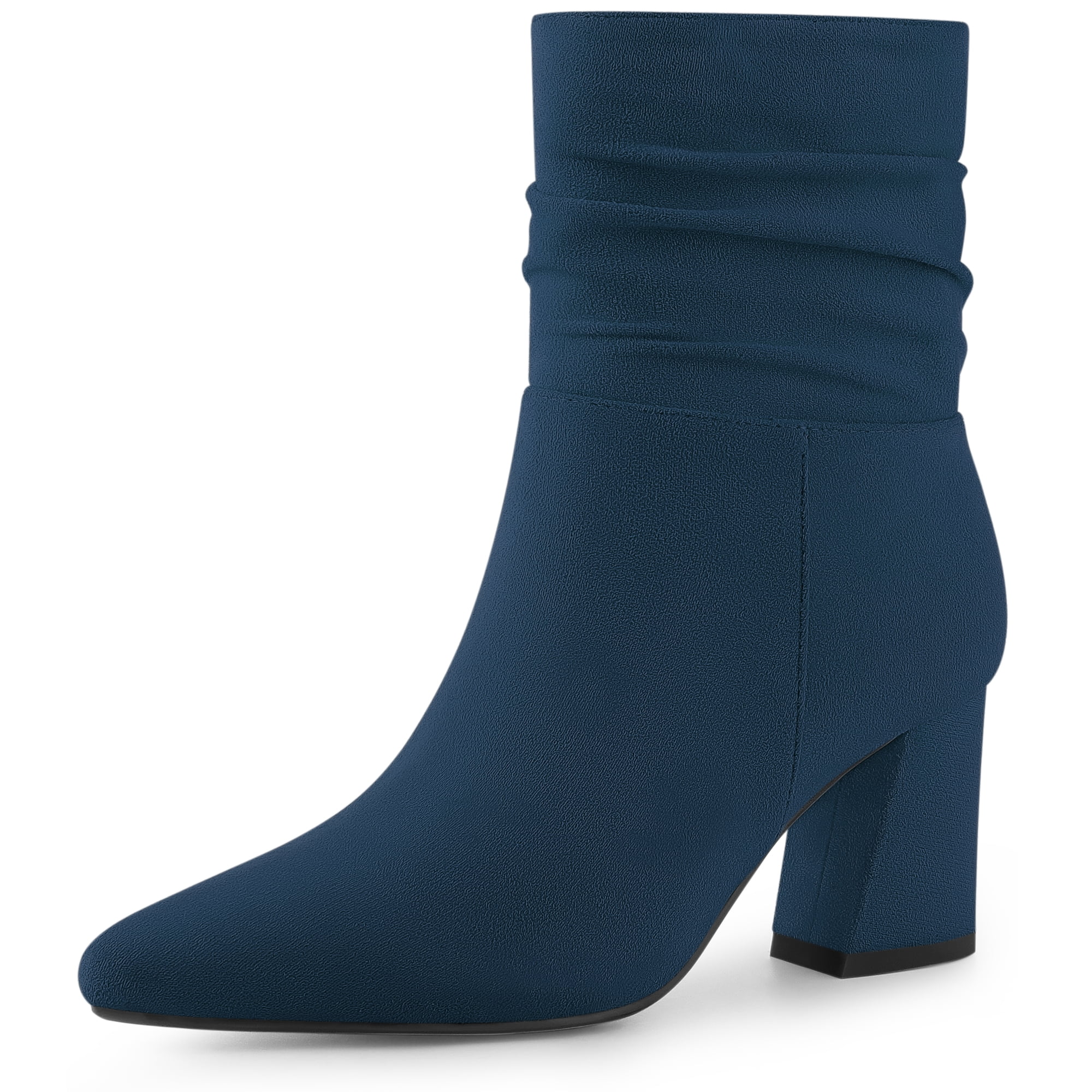DARING DIVA Pointy Toe Zipper Chunky Heel Ankle Boots Navy Blue 7