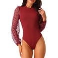 thumbnail image 1 of DARING DIVA Polka Dot Long Mesh Sheer Sleeve Slim Fit Bodysuits S Dark Red, 1 of 6