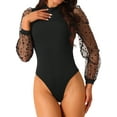 thumbnail image 1 of DARING DIVA Polka Dot Long Mesh Sheer Sleeve Slim Fit Bodysuits XL Black, 1 of 6