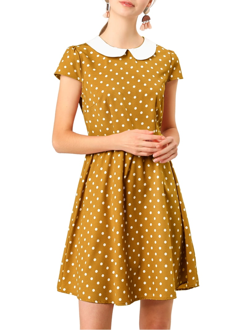 knee length peter pan collar dress DARING DIVA Polka Dots Peter Pan Collar Above Knee Dress L Green