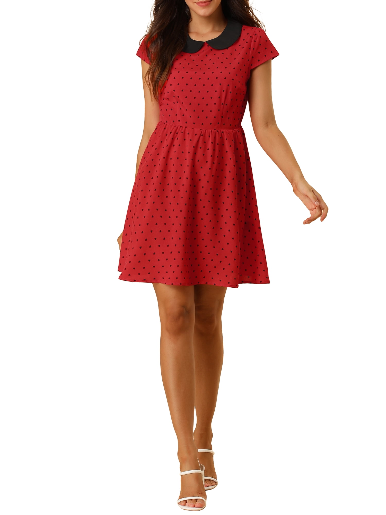 DARING DIVA Polka Dots Peter Pan Collar Above Knee Dress L Red
