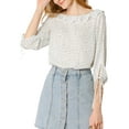 thumbnail image 1 of DARING DIVA Polka Dots Ruffled Neck 3/4 Sleeve Blouse Top XS White, 1 of 7