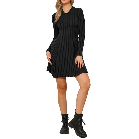 DARING DIVA Women's Button Down Sweater Long Sleeve Mini Pleated Dress XL Black