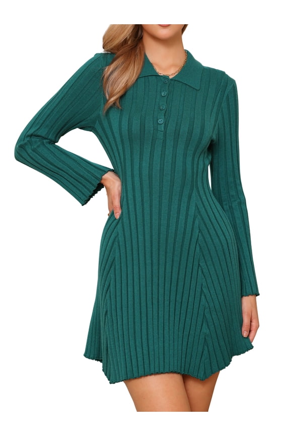 Polo Sweater Chunky Button Down Long Sleeve Dress XL Dark Green