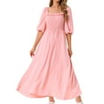 thumbnail image 1 of DARING DIVA Puff Half Sleeve Square Neck Smocked Flowy Maxi Dress S Pink, 1 of 7
