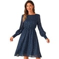 thumbnail image 1 of DARING DIVA Puff Long Sleeve Elastic Waist Mesh Dress S Dark Blue, 1 of 6