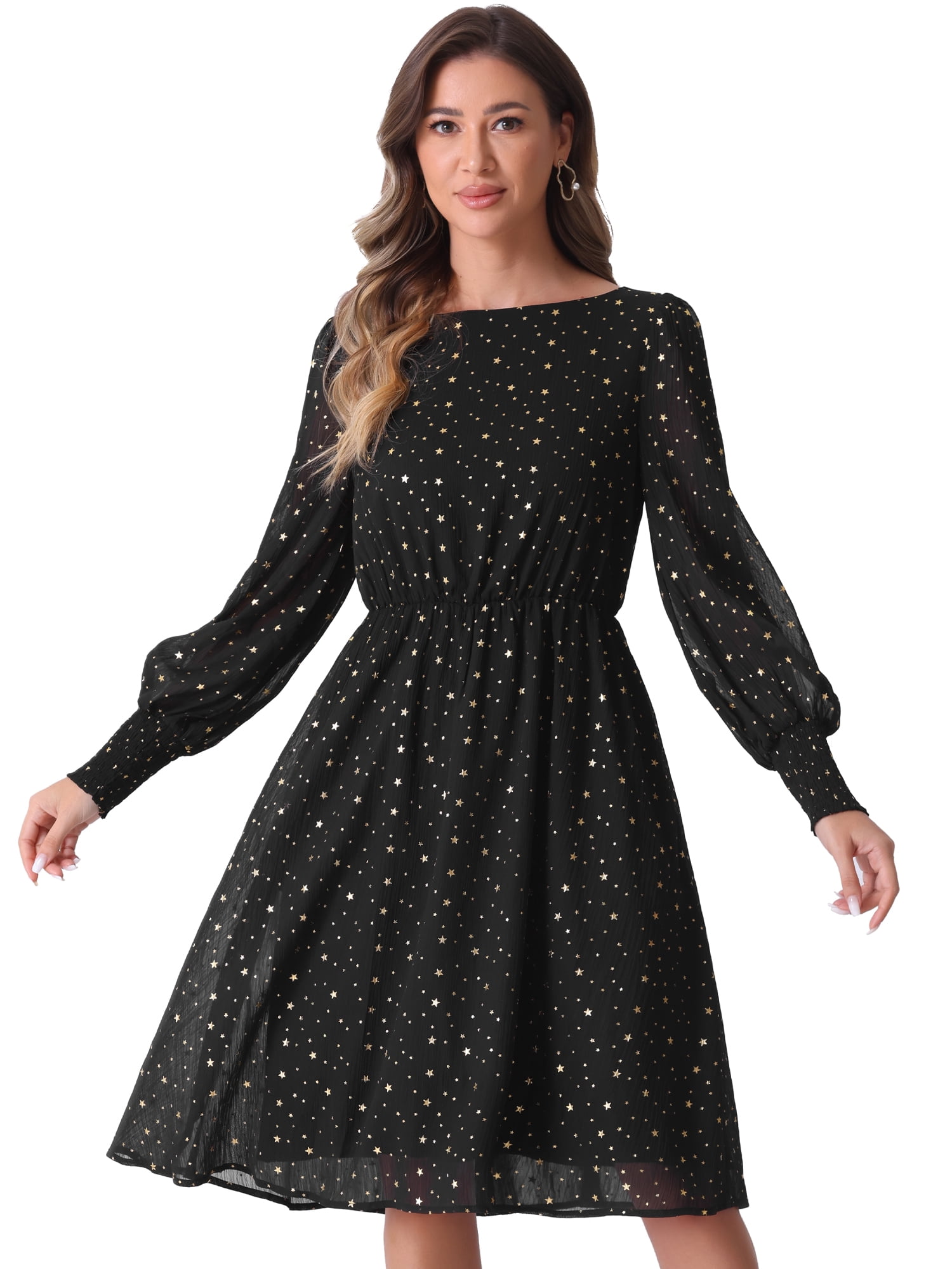 DARING DIVA Puff Long Sleeve Elastic Waist Mesh Dress XL Black