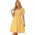thumbnail image 1 of DARING DIVA Puff Short Sleeve Ruffle Smocked Blouse L Yellow, 1 of 6