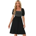 thumbnail image 1 of DARING DIVA Puff Short Sleeve Ruffle Smocked Blouse M Black, 1 of 6