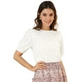 thumbnail image 1 of DARING DIVA Puff Shoulder Collarless Ruffle Blouse XS White, 1 of 6