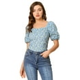 thumbnail image 1 of DARING DIVA Puff Sleeve Sweetheart Neck Smocked Floral Top XL Blue, 1 of 6