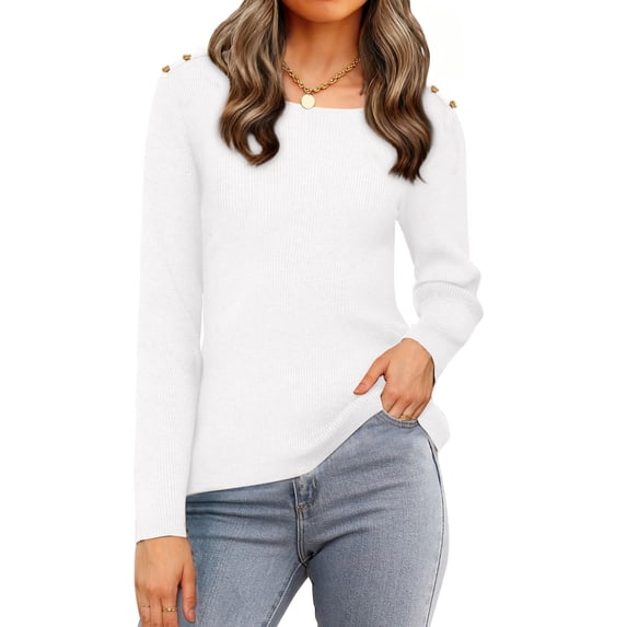 DARING DIVA Women's Long Sleeve Crewneck Fitted Pullover Sweaters S White