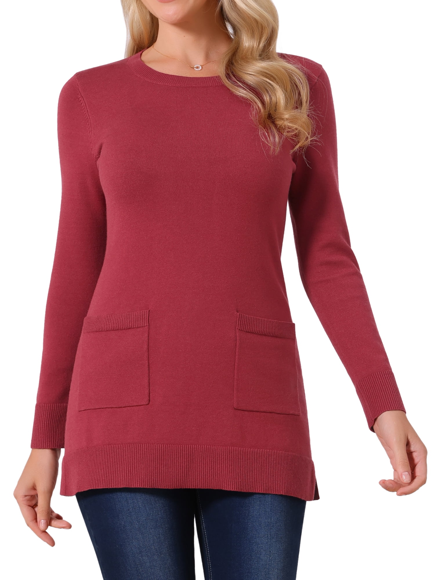 DARING DIVA Pullover Sweater Long Sleeve Crewneck Knit Tops S Dark Red