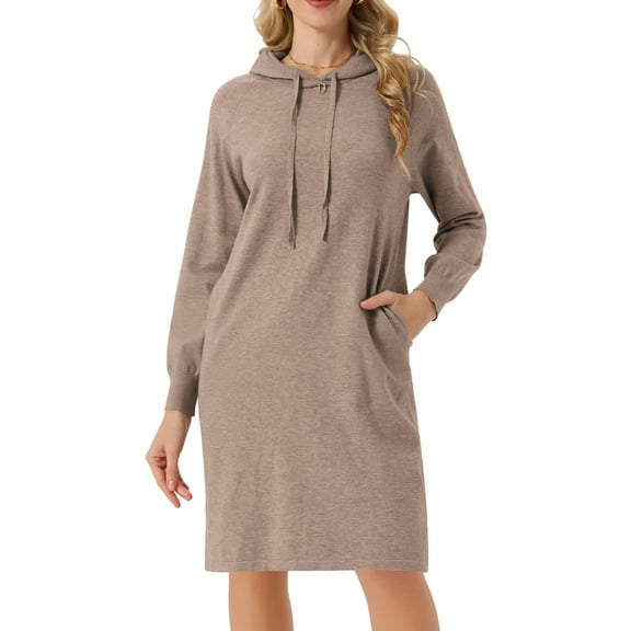DARING DIVA Pullover Sweatshirt Long Sleeve Hoodie Dress with Pockets L Deep Khaki