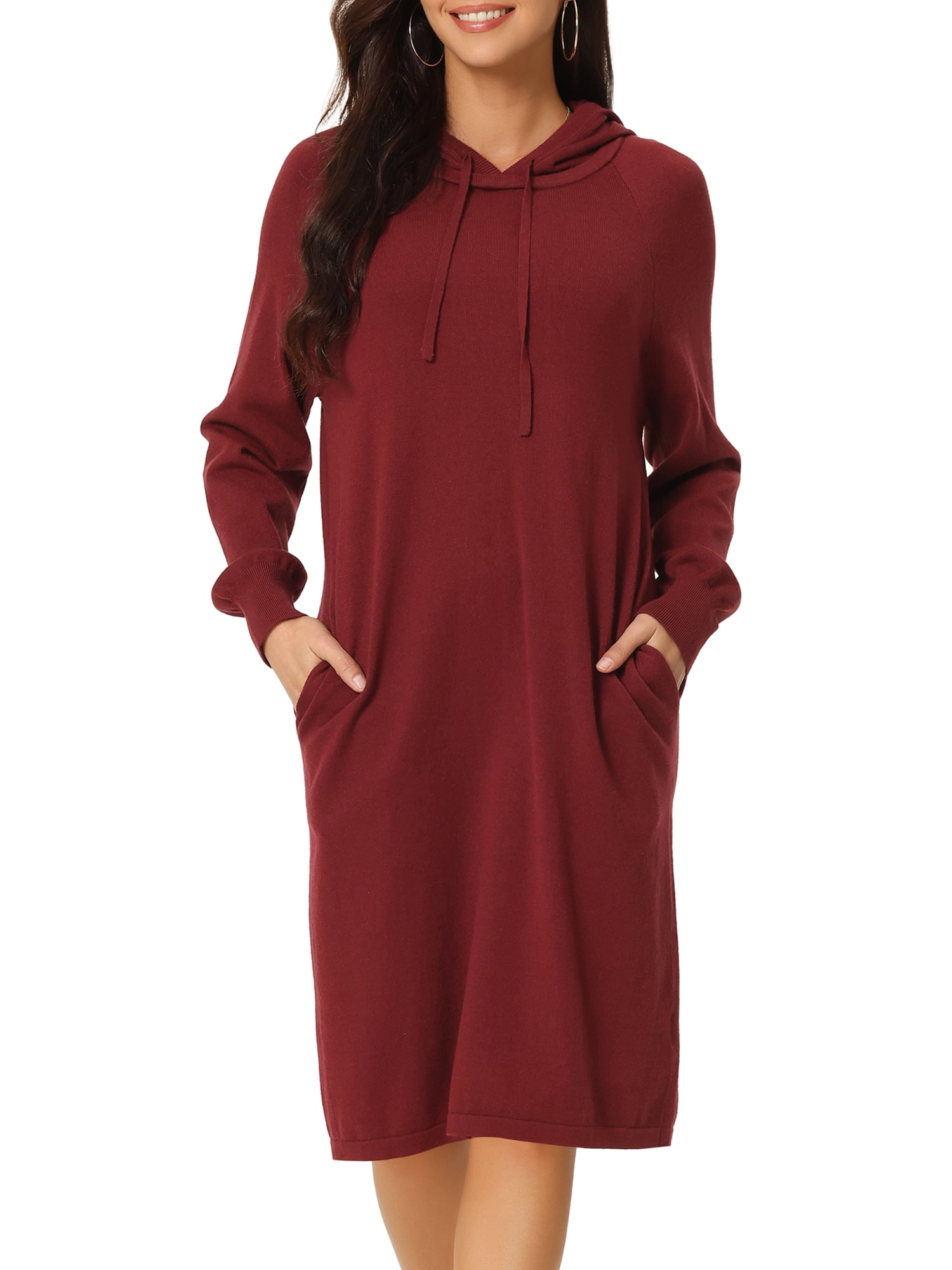 DARING DIVA Pullover Sweatshirt Long Sleeve Hoodie Dress with Pockets L Red