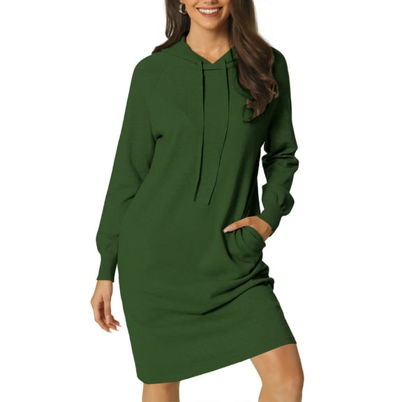 DARING DIVA Pullover Sweatshirt Long Sleeve Hoodie Dress with Pockets M Army Green