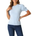 thumbnail image 1 of DARING DIVA Ribbed Knit Crew Neck Short Sleeve Tops XS Light Blue, 1 of 6