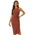 thumbnail image 1 of DARING DIVA Ribbed Knit Cut Out Waist Side Slit Tank Dress XS Brick Red, 1 of 6