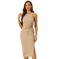 thumbnail image 1 of DARING DIVA Ribbed Knit Cut Out Waist Side Slit Tank Dress XS Khaki, 1 of 6